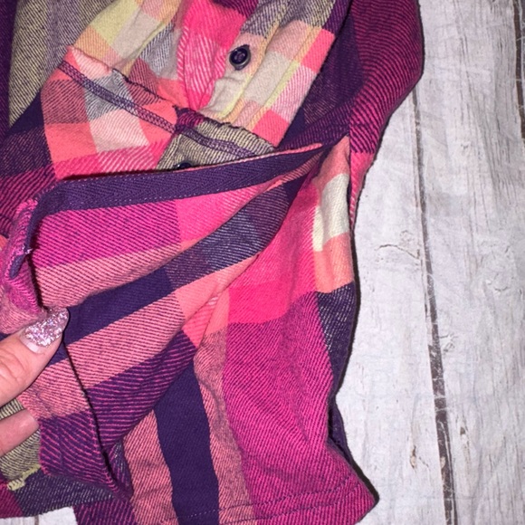 We the Free so long summer plaid flannel oversized button down pink/purple S - Picture 6 of 7